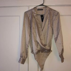 A&F Long-Sleeve Satin Body Suit (leopard print)